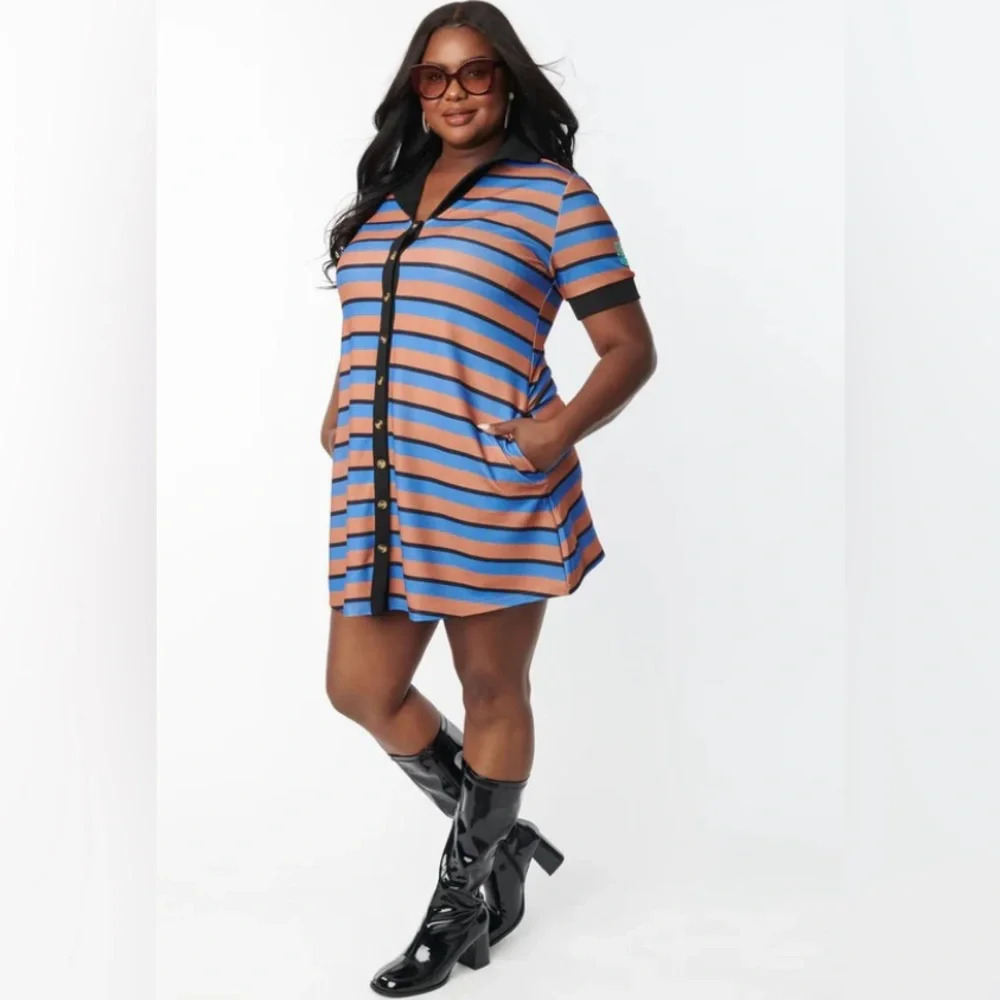B2g1unique Vintage Smak Parlour Scooby Doo Brown & Blue Stripe Shirt Dress — image 5 of 8